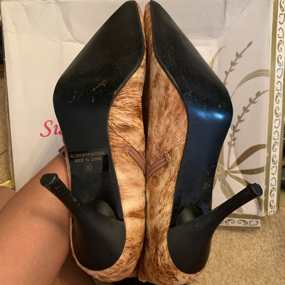 Summer Rio Calf Hair Ankle Boots Size 8.5 Fur Cuff Stiletto Heel Animal Print - Picture 3 of 4